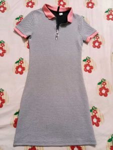 Gray &amp; Pink Zip Polo Dress