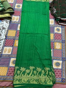 Green Silk Saree with Gold Border