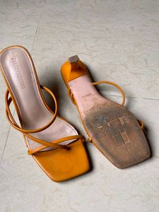 Stylish Orange Square Toe Heels