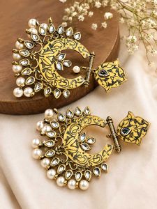 Bohemian Pearl & Crystal Crescent Moon Earrings