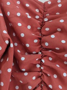 Red off shoulder Polka Dot Crop Top