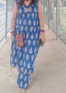 Elegant Blue Block Print Kurta Set