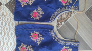 Embroidered Blue Silk unused beautiful Blouse
