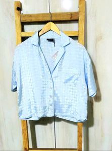 Light Blue Textured Button-Up Top Size-40