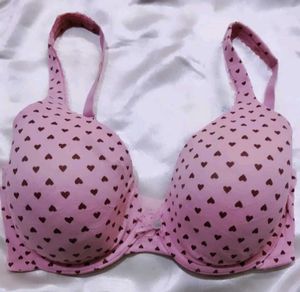 Pink Heart Print Bra