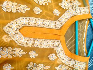 Orange Chikankari Kurta