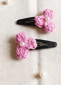 Handmade Pink Crochet Flower Hair Clips