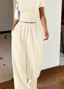 Cream Wide Leg Crop Top and Pants Set