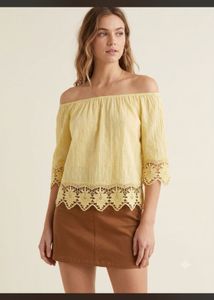 Chic Off-Shoulder Yellow Lace Top