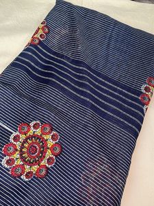Elegant Navy Blue Saree with Floral Embroidery