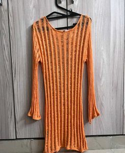 Orange Knit Mini Dress