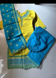 Yellow &amp; Blue Ethnic Kurta Set