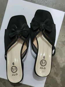 Chic Black Bow Slide Heels