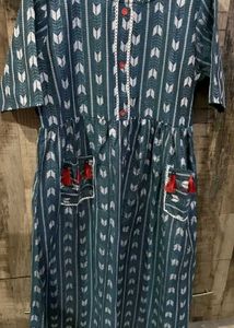 Stylish Blue Printed Pocket Dress
