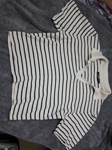 Striped Collared Crop Top