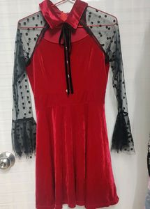 Red Velvet Polka Dot Mesh Dress Never Used...