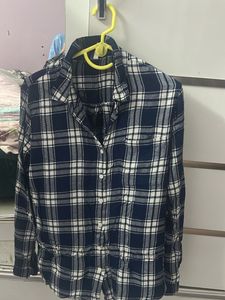 Blue & White Plaid Button-Up Shirt