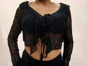 Crochet Ruffle Tie-Front stylish top