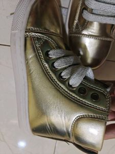 Shiny Gold High-Top &amp; Pink Sneakers