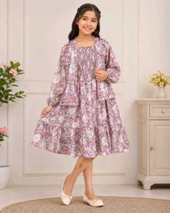 Girls Floral Print Dress with Jacket
