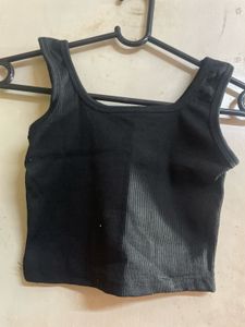 Black Ribbed Crop Tank Top