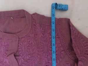 Embroidered Mauve Lucknowi Front open Linen Kurta