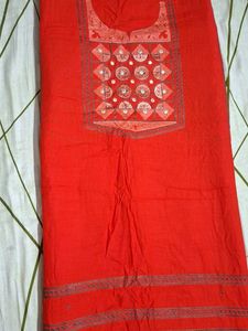 Orange Embroidered Dress Material
