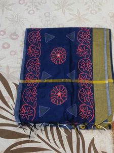 Red Embroidered Dupatta with Golden Border