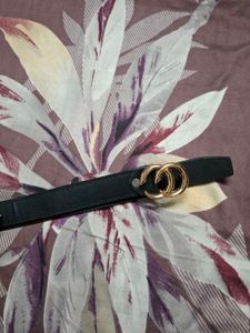 Stylish Black Belt with Gold Buckle