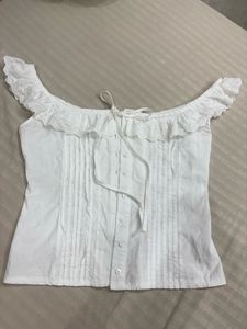 Off-Shoulder Lace Trim White Blouse