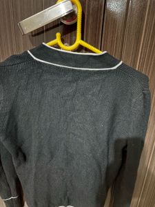 Black Cardigan with White Trim
