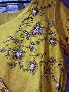 Yellow Kurta Set with Red Bandhani Dupatta