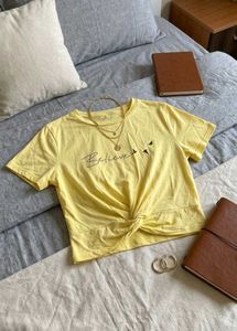 Cute Yellow Twist Front Crop Top
