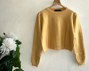 Global Republic Mustard Knit Cropped Sweater (M)