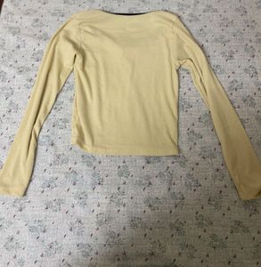 Cute Yellow Ribbed Long Sleeve Top