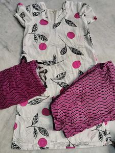 Cotton Kurta Set with Pink Dots