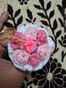 handmade crochet flower bouquet keychain