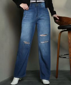 Ripped Wide Leg Blue Jeans