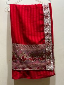 Elegant Red Saree with Golden Border