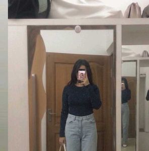 any 199 Sparkly Navy Blue Long Sleeve Top