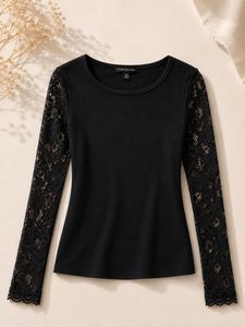Elegant Black Lace Sleeve Top
