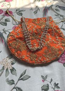 Brand New Orange Embroidered Potli Bag