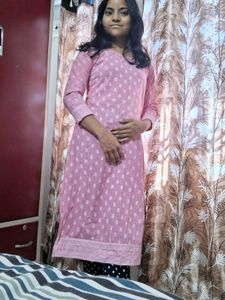 Pretty Pink Kurta with White Polka Dots