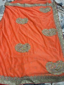 Stunning Orange Embroidered Saree