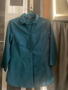 Teal Collared Button-Up Top