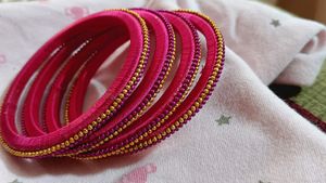 Pink &amp; Gold Beaded Bangles
