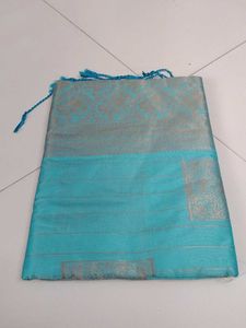 Beautiful cyan blue Saree with Silver Motifs