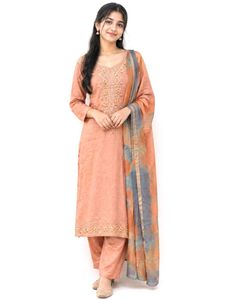 Elegant Peach Embroidered Kurta Set