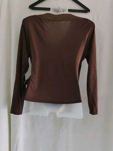 MARKS &amp; SPENCER Brown Long Sleeve Wrap Top