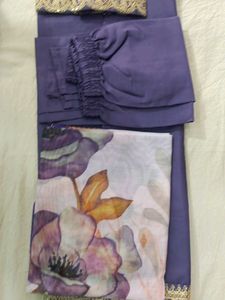 Elegant Purple Kurta with Embellished Neckline